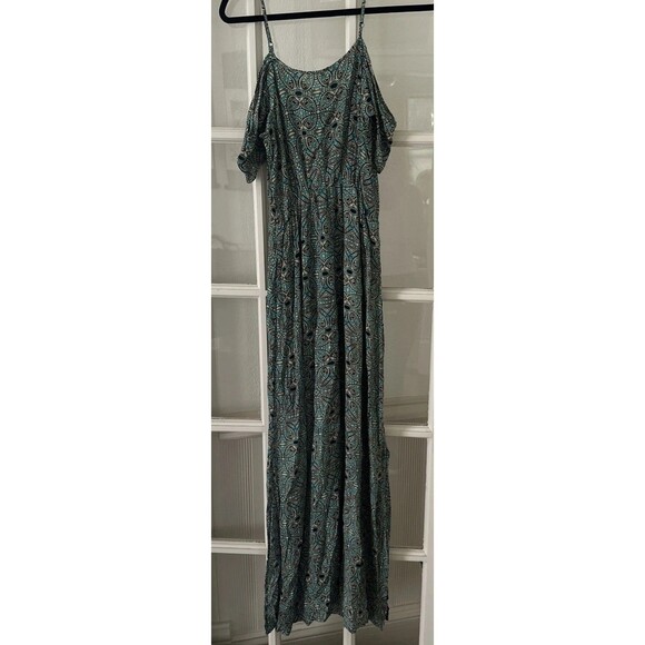 Xhilaration Cold Shoulder Maxi Sundress Womens Medium Paisley Green - Picture 7 of 10